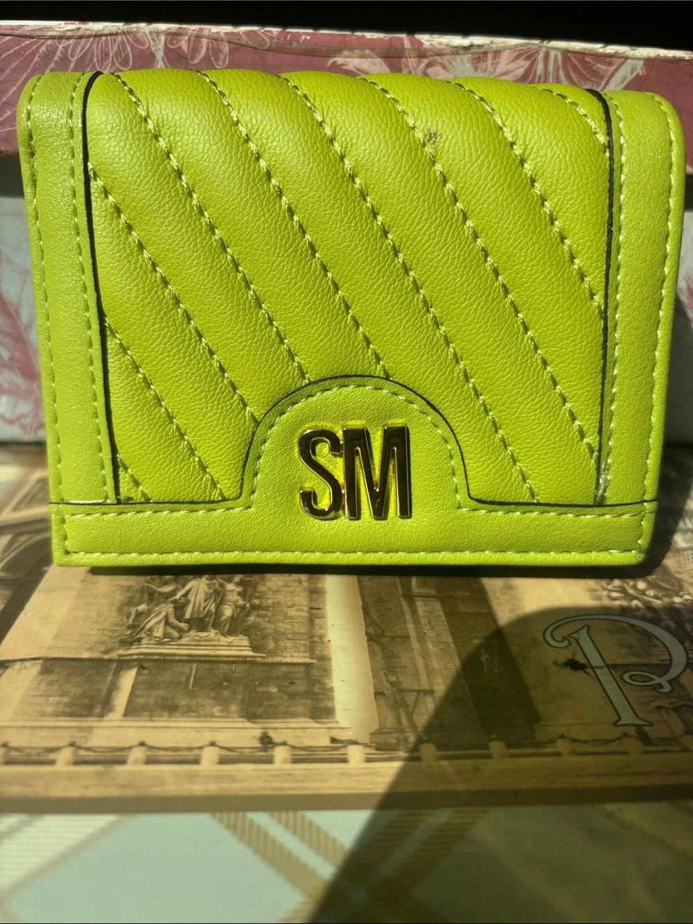 SM Embossed Lime Green Quilted Wallet NWOT